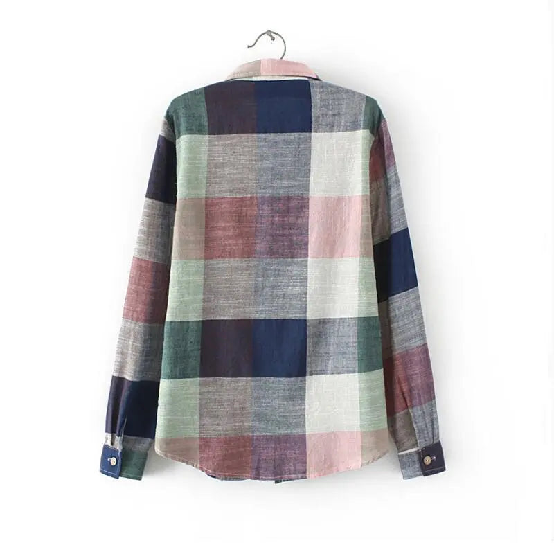 asual Plaid Women Blouses Kimono Vintage Linen Cotton Long Sleeve Blouse Female Shirts Tops null