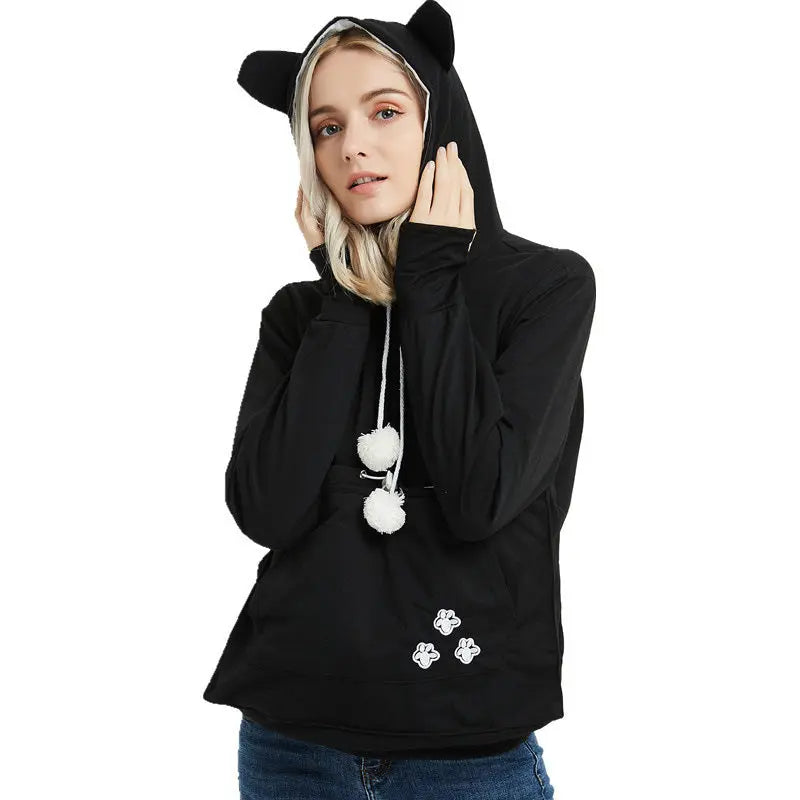 Cute Hoodies Pullover Sweatshirts With Pet Pocket For Cat Clothes Winter Women - Nadastore womens fashion