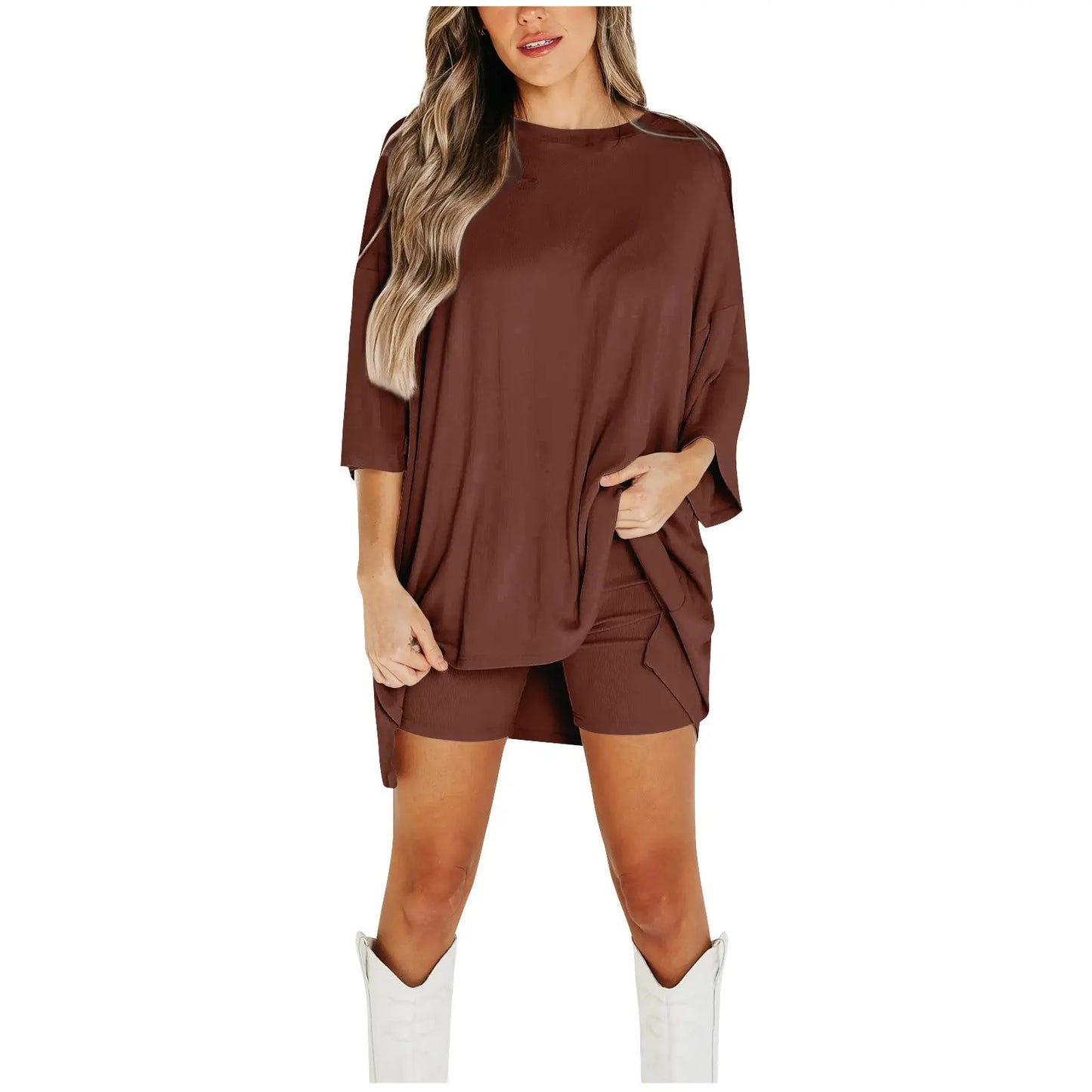 Summer Shorts Suit Fashion Loose Short-sleeved T-shirt And Slim Tight Pants Women's Clothing - Nadastore Summer Shorts Suit Fashion Loose Short-sleeved T-shirt And Slim Tight Pants Women's Clothing