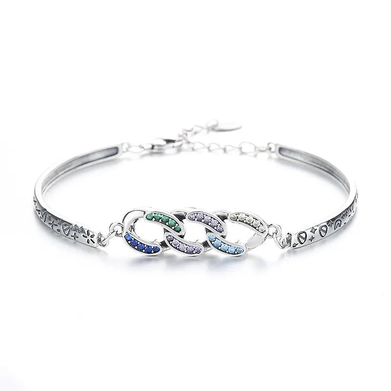 S925 Sterling Silver Retro Affordable Luxury Style Splicing Chain Bracelet For Women null