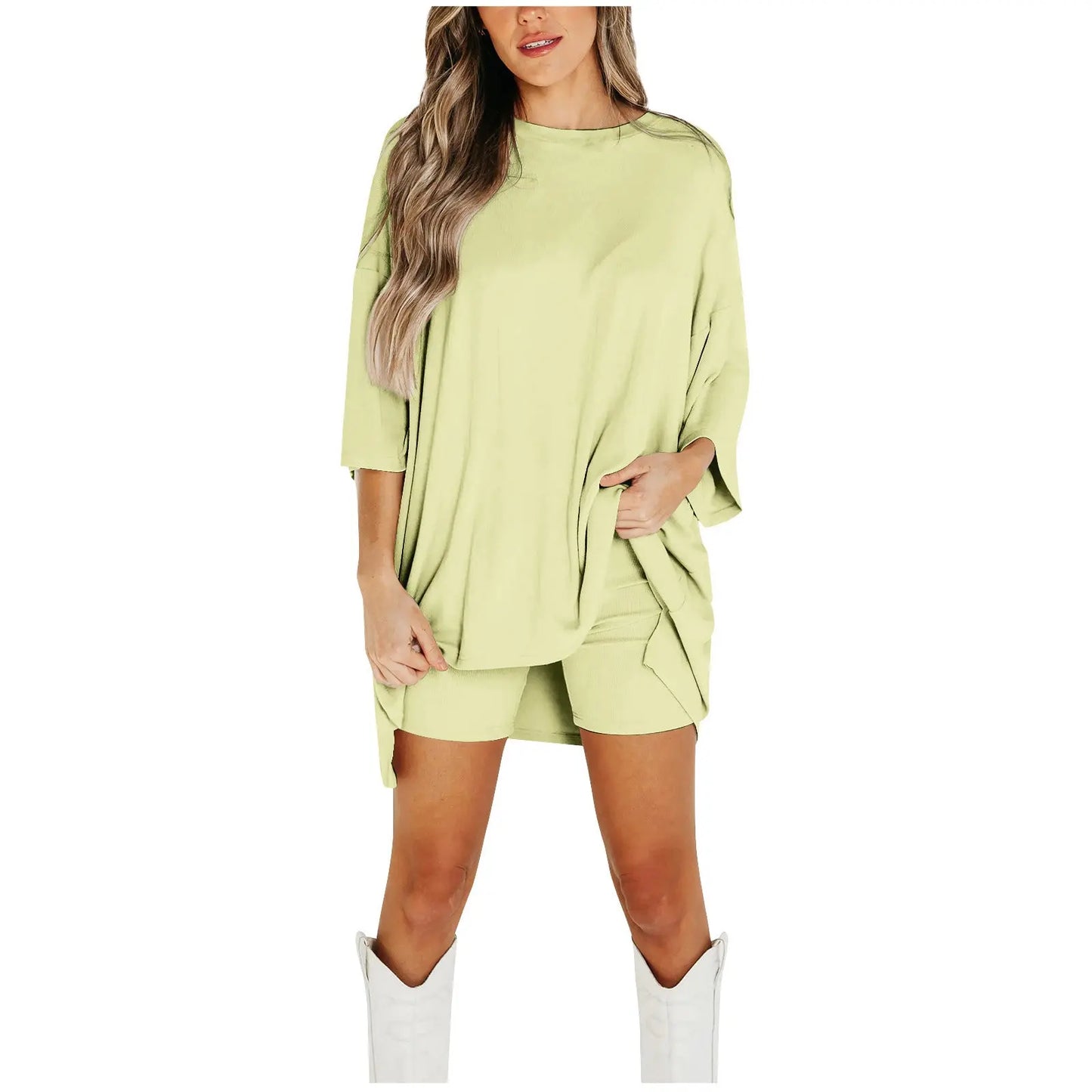 Summer Shorts Suit Fashion Loose Short-sleeved T-shirt And Slim Tight Pants Women's Clothing - Nadastore Summer Shorts Suit Fashion Loose Short-sleeved T-shirt And Slim Tight Pants Women's Clothing