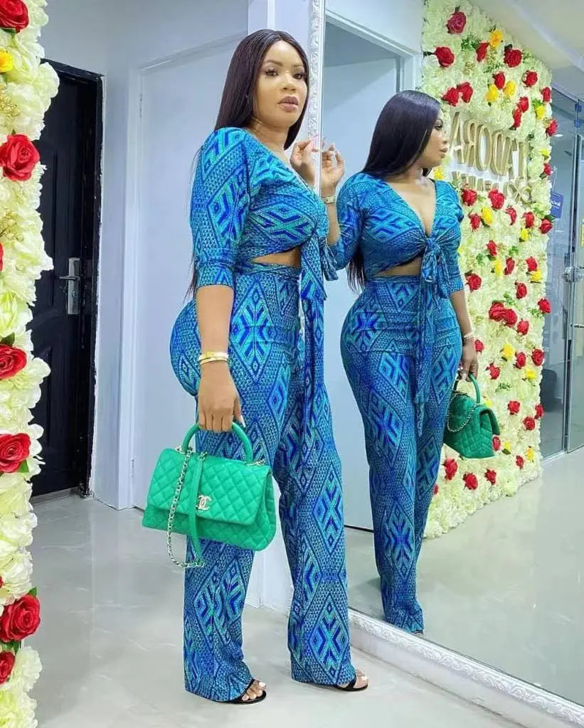 African Women Fashion Tops And Pants Set null