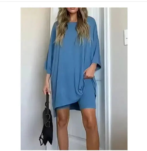 Summer Shorts Suit Fashion Loose Short-sleeved T-shirt And Slim Tight Pants Women's Clothing - Nadastore Summer Shorts Suit Fashion Loose Short-sleeved T-shirt And Slim Tight Pants Women's Clothing