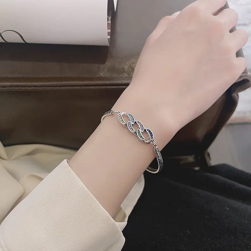 S925 Sterling Silver Retro Affordable Luxury Style Splicing Chain Bracelet For Women null