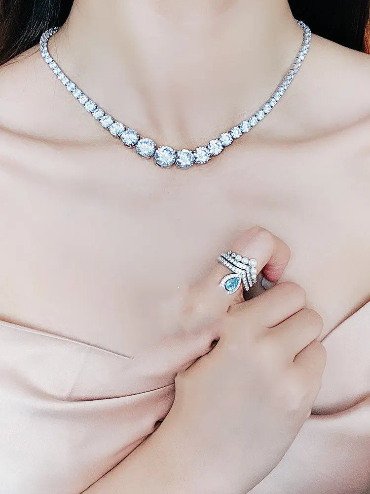 Moissanite 925 Sterling Silver Single Row Full Diamond Necklace For Women null