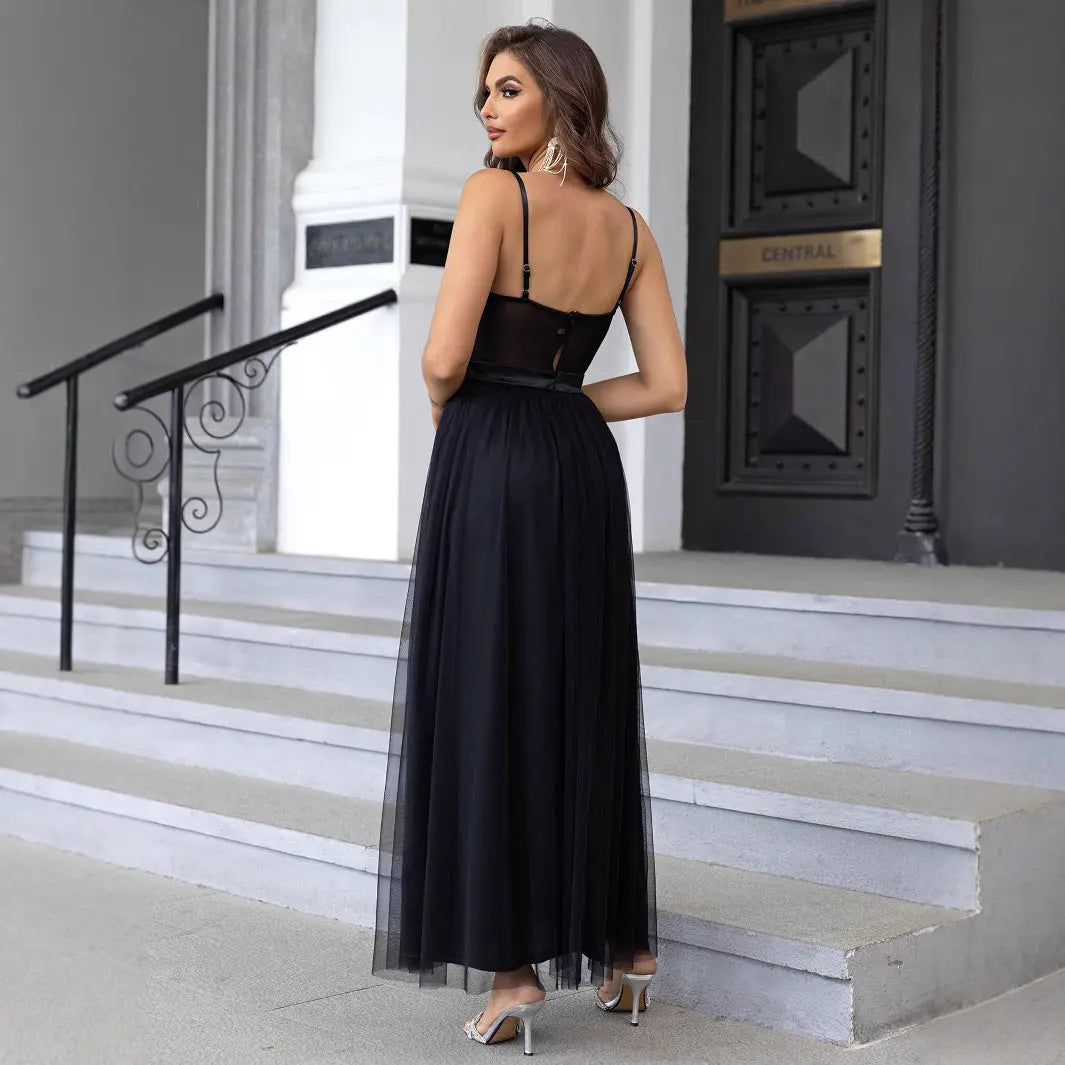 New Solid Color Chiffon Slim-fit Oblique Shoulder Long Irregular Hem Dress null