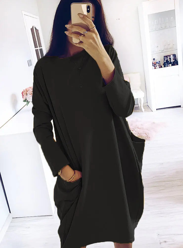 Hot style long-sleeved loose pocket dress null