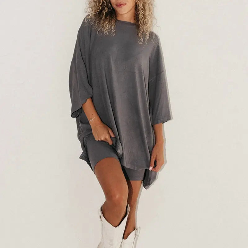 Summer Shorts Suit Fashion Loose Short-sleeved T-shirt And Slim Tight Pants Women's Clothing - Nadastore Summer Shorts Suit Fashion Loose Short-sleeved T-shirt And Slim Tight Pants Women's Clothing