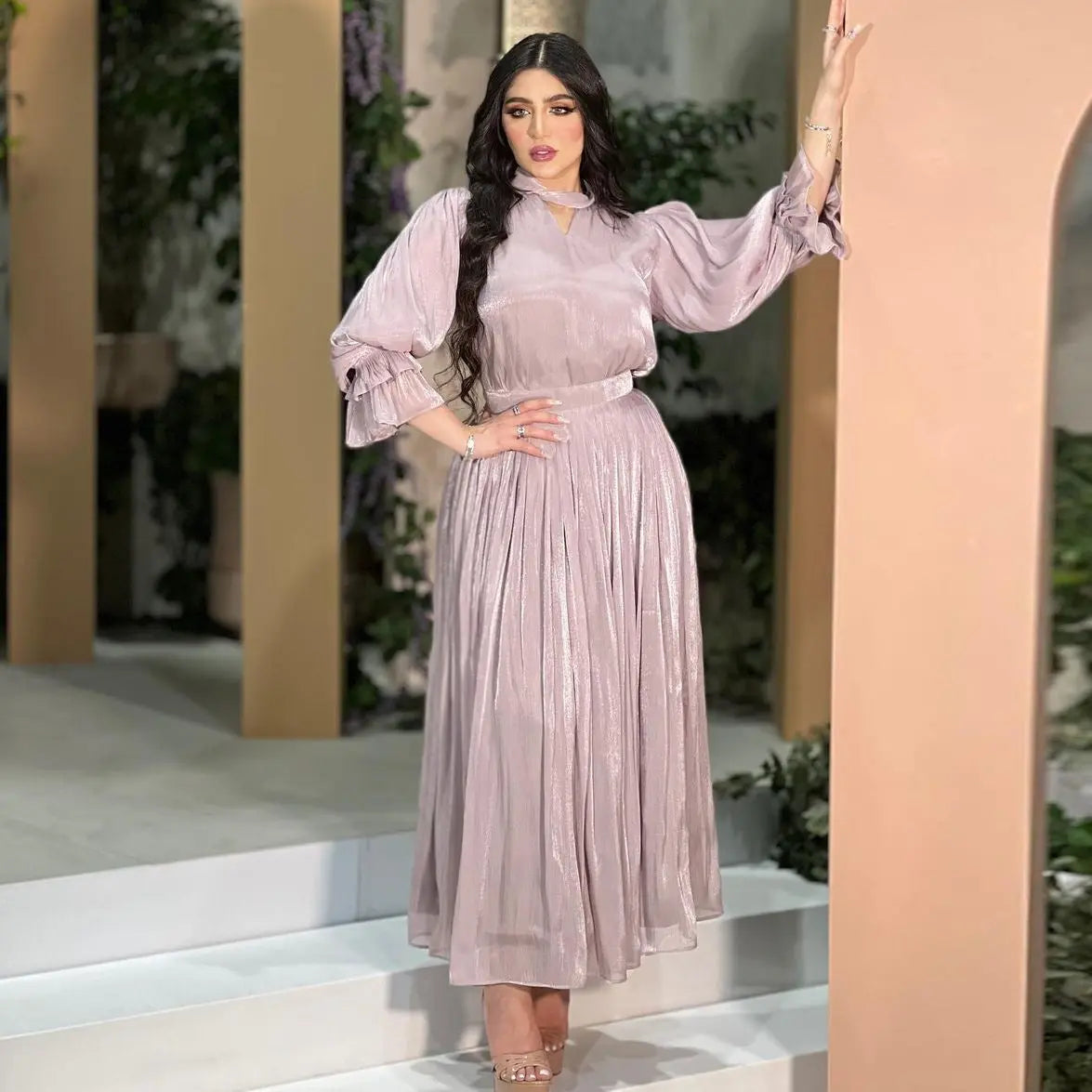 Fashionable Muslim Women's Bright Silk Satin Dress null