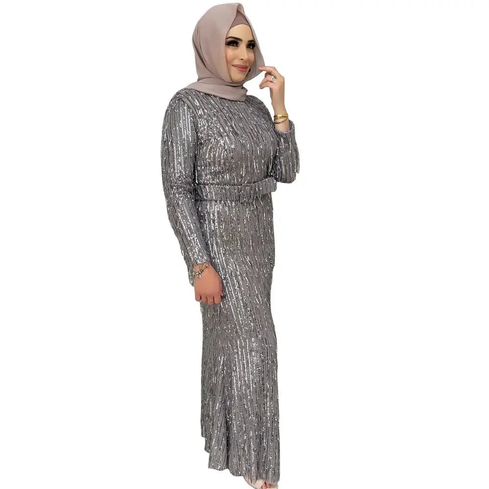 Sequin Tassels Slim-fit Dress Muslim Dress null