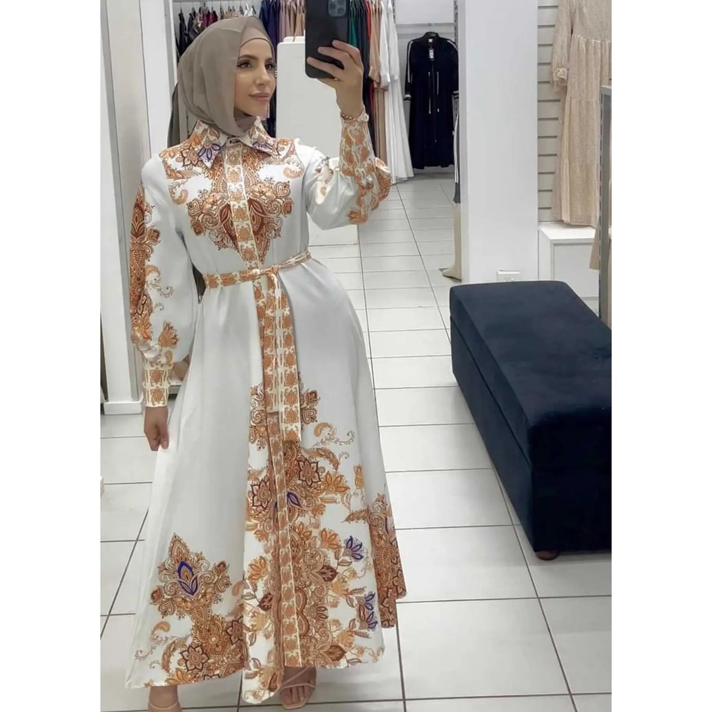 Muslim Women's Wear Arabic Print Swing Dress null