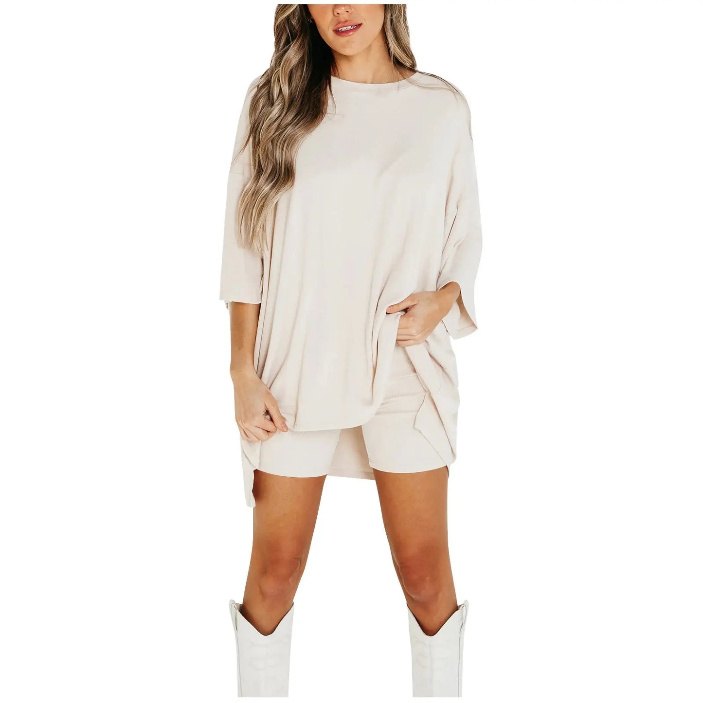 Summer Shorts Suit Fashion Loose Short-sleeved T-shirt And Slim Tight Pants Women's Clothing - Nadastore Summer Shorts Suit Fashion Loose Short-sleeved T-shirt And Slim Tight Pants Women's Clothing