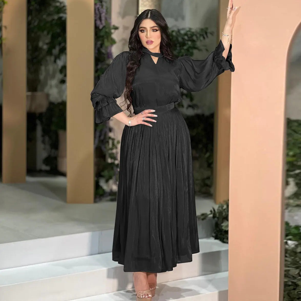 Fashionable Muslim Women's Bright Silk Satin Dress null