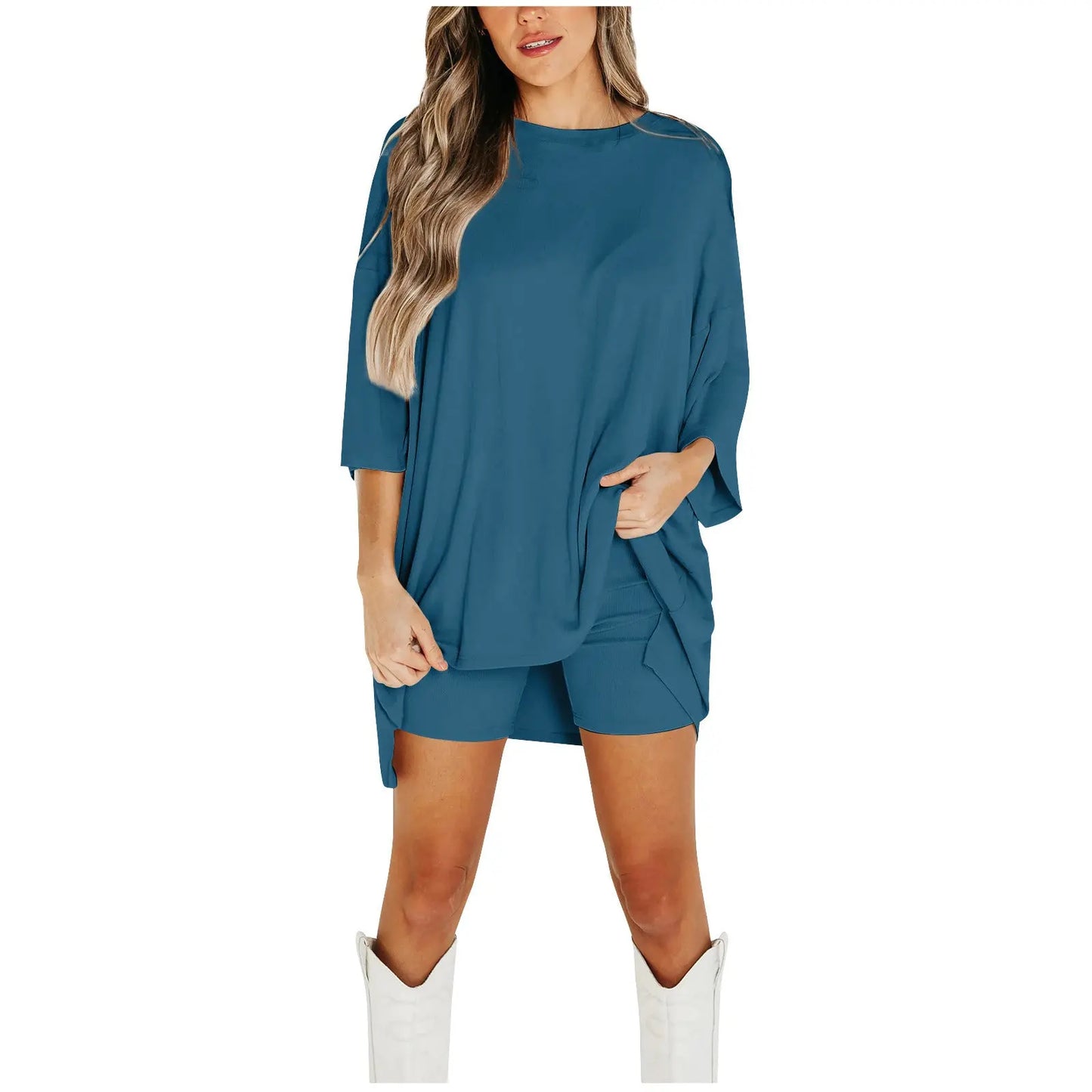 Summer Shorts Suit Fashion Loose Short-sleeved T-shirt And Slim Tight Pants Women's Clothing - Nadastore Summer Shorts Suit Fashion Loose Short-sleeved T-shirt And Slim Tight Pants Women's Clothing