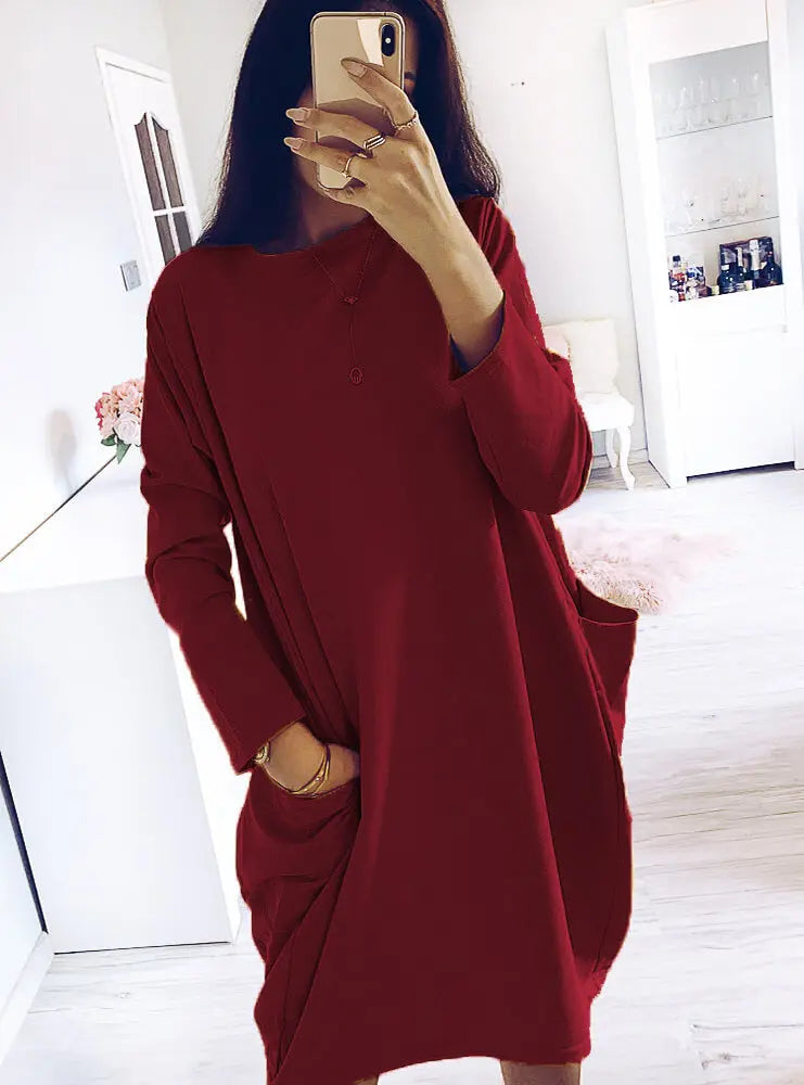 Hot style long-sleeved loose pocket dress null