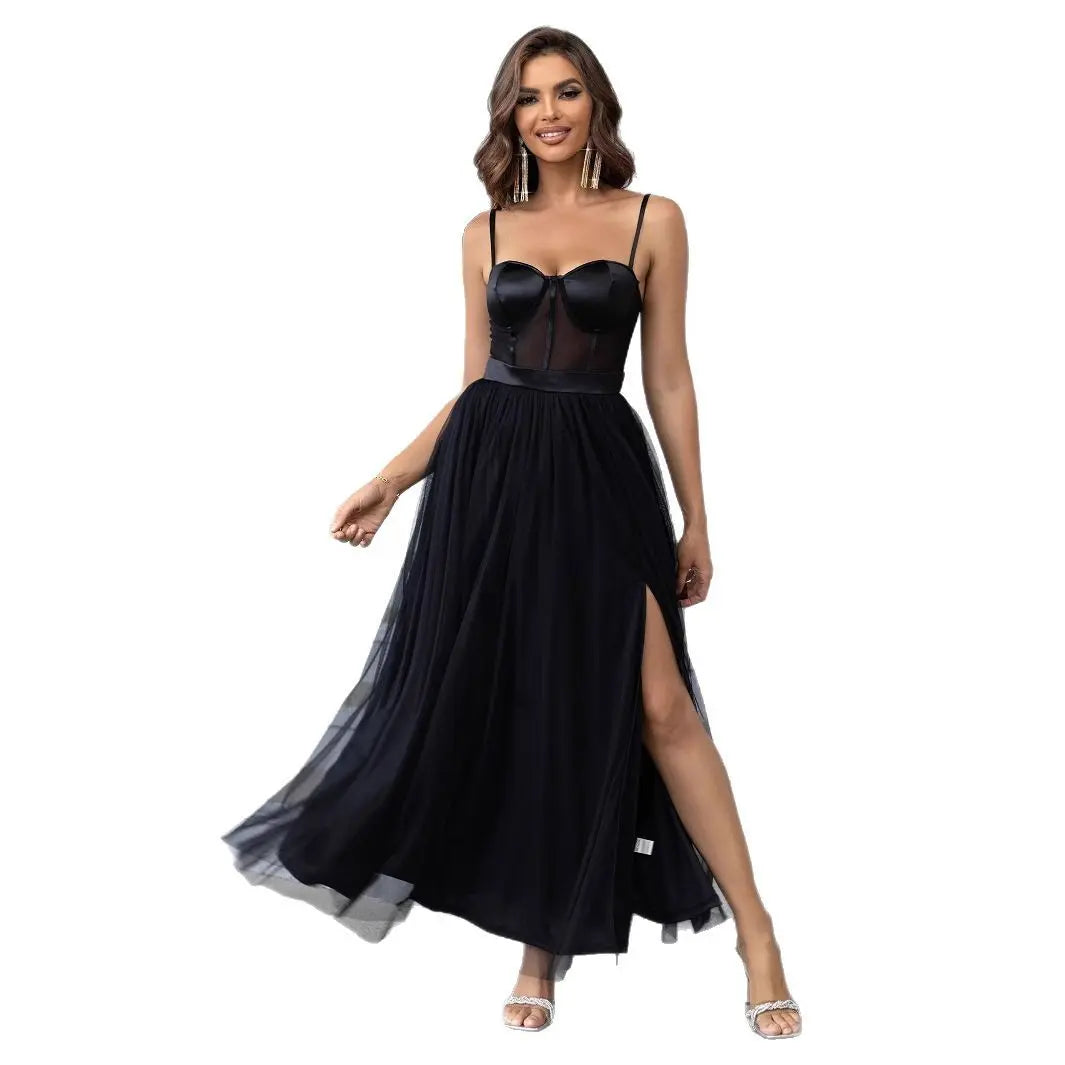 New Solid Color Chiffon Slim-fit Oblique Shoulder Long Irregular Hem Dress null