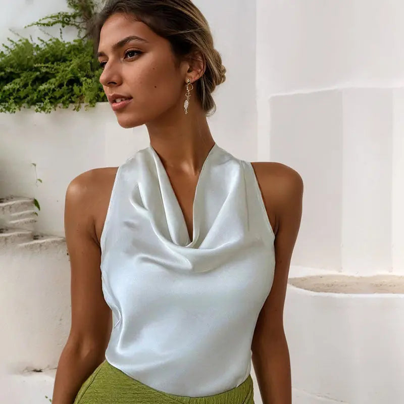 Women Solid Color Swing Collar Sleeveless Vest Short Sleeve Tops Tshirts null