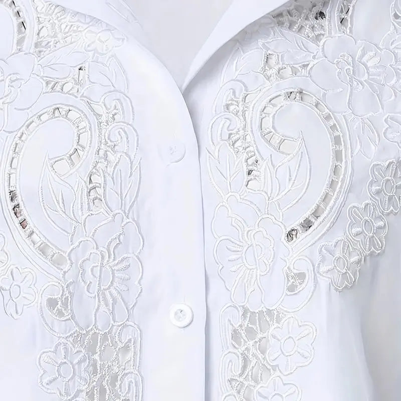 Women's Contrast Lace Long Sleeve Tops Button Down Shirts Dressy Casual Blouses Fall Fashion Clothes null