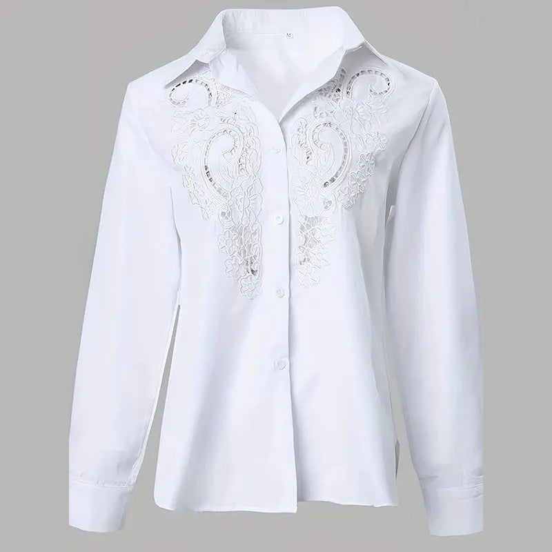 Women's Contrast Lace Long Sleeve Tops Button Down Shirts Dressy Casual Blouses Fall Fashion Clothes null