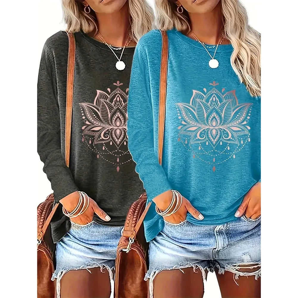 Flowers Graphic Long Sleeve Tees Shirts For Women null