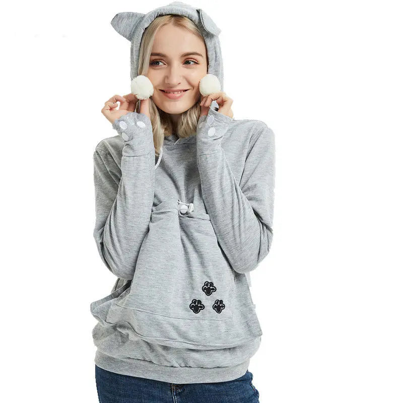 Cute Hoodies Pullover Sweatshirts With Pet Pocket For Cat Clothes Winter Women - Nadastore womens fashion