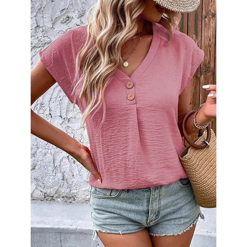 Summer Tops For Women V Neck Short Sleeve Shirts null