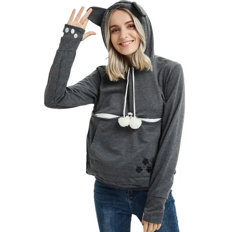 Cute Hoodies Pullover Sweatshirts With Pet Pocket For Cat Clothes Winter Women - Nadastore womens fashion