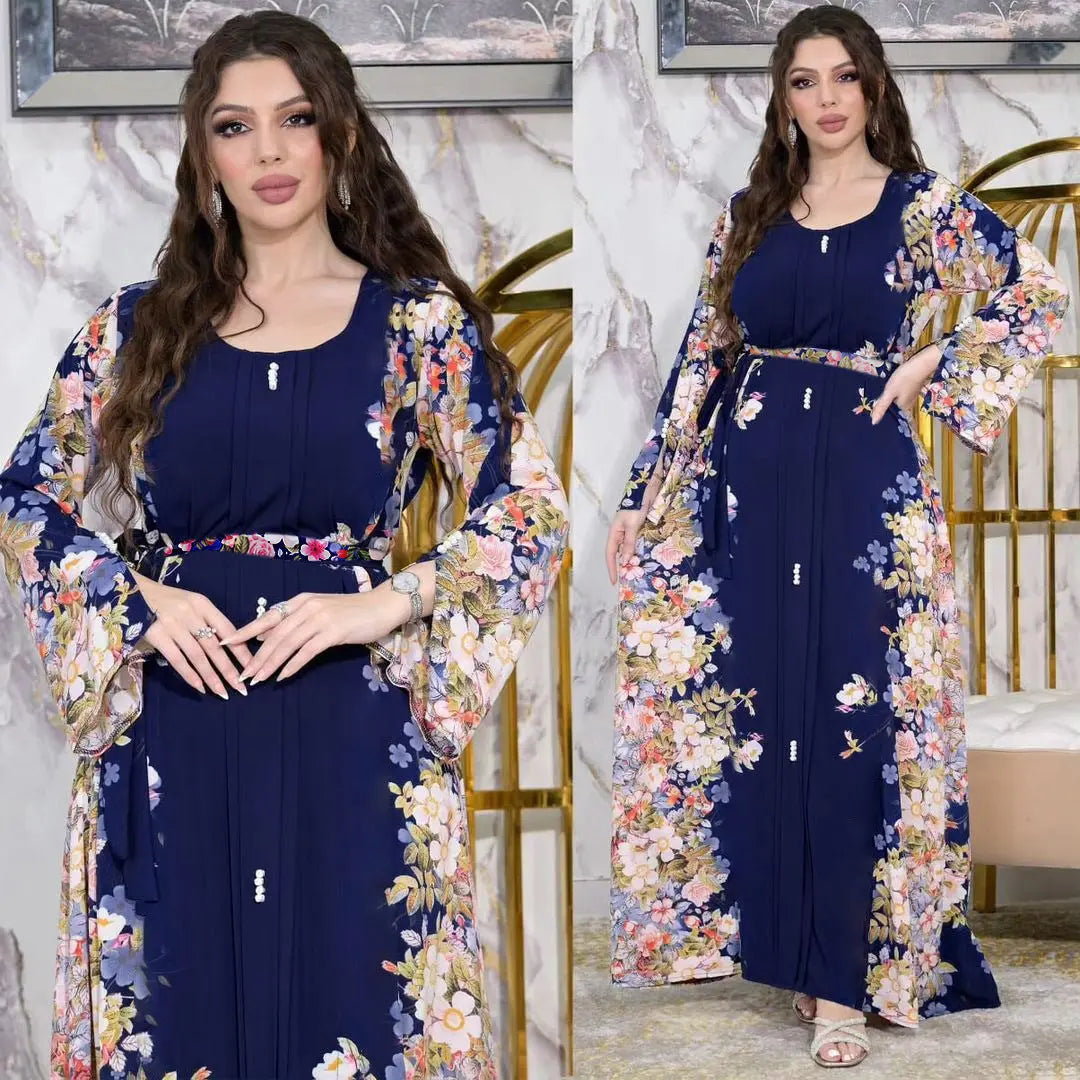 Middle East Print Dress Muslim Robe - Nadastore