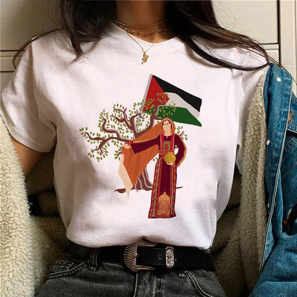 Palestine T-shirts Women Comic Japanese Tshirt Female Funny - Nadastore -Palestine T-shirts Women Comic Japanese Tshirt Female Funny