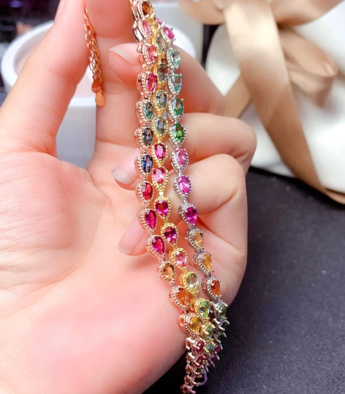 Women's Natural Candy Color Tourmaline Bracelet null