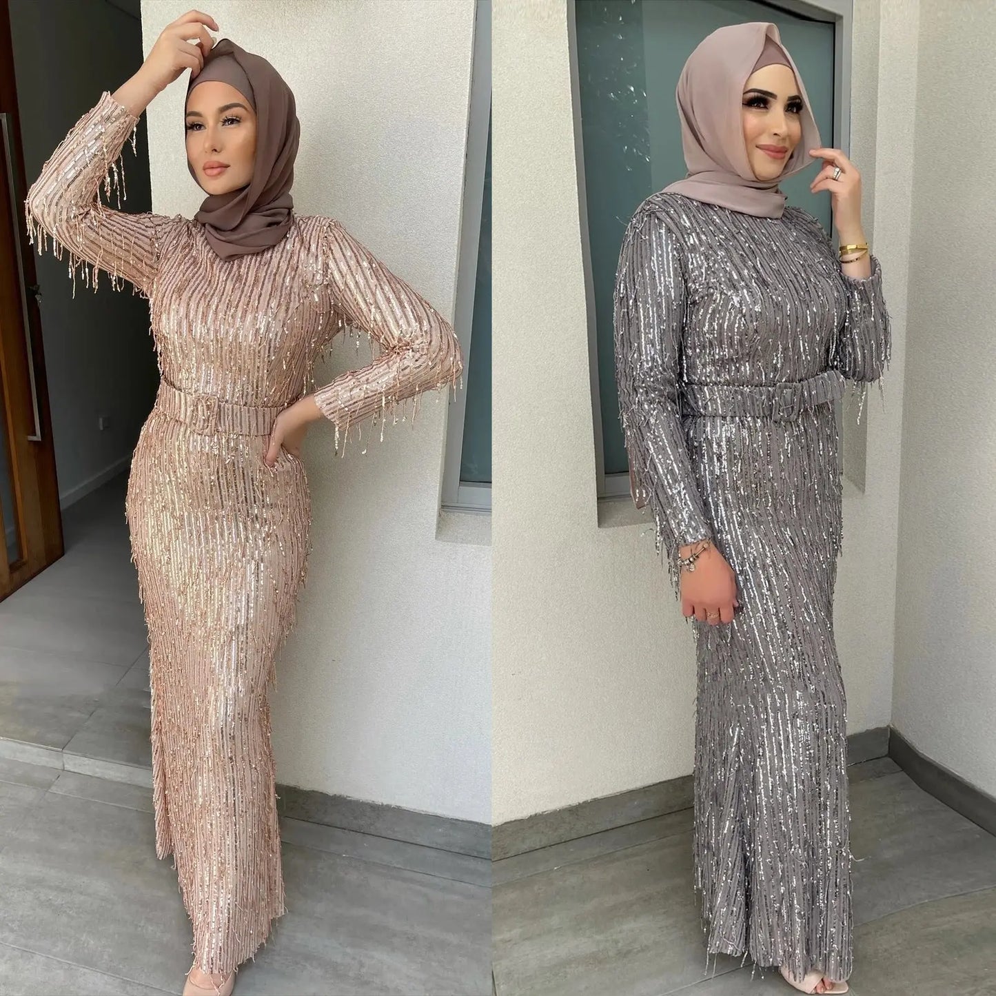 Sequin Tassels Slim-fit Dress Muslim Dress null