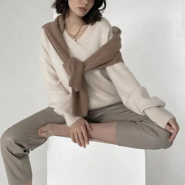 Soft Cashmere Sweater Women Casual LoosePullovers Tops null