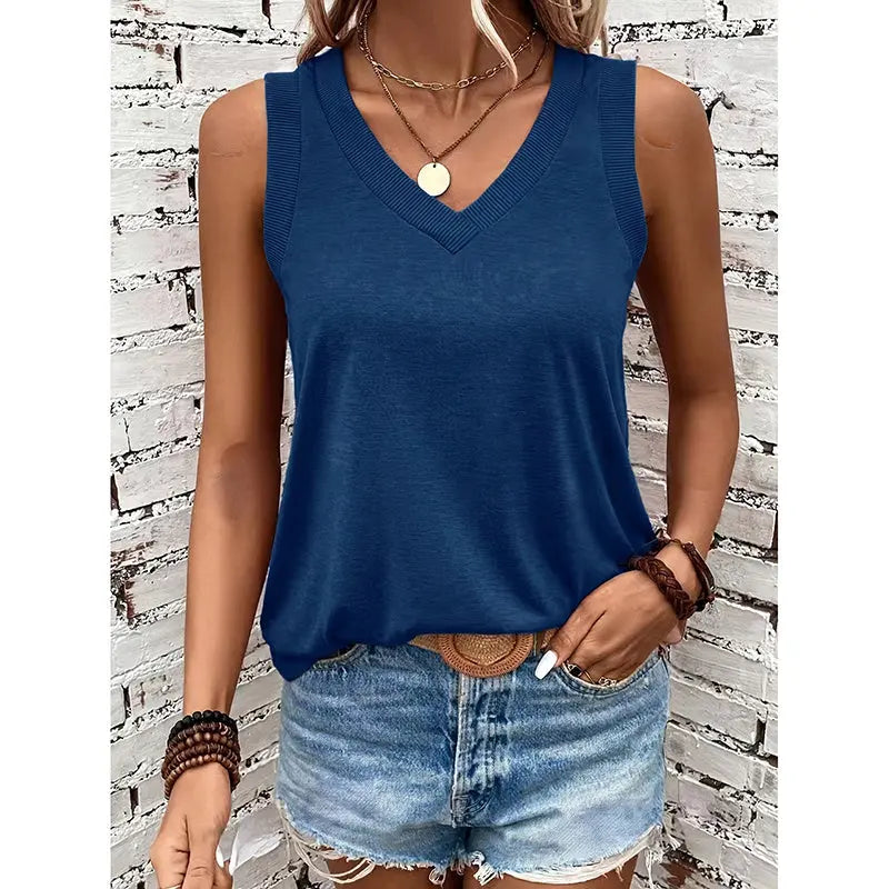 Women V Neck Tank Tops Summer Sleeveless Shirts null