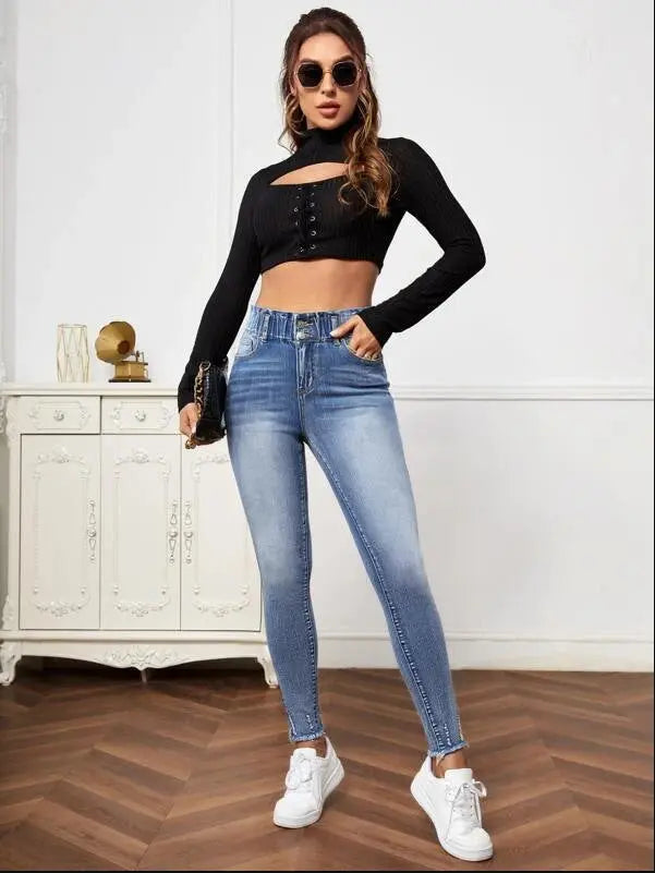 Women's New Fashion Jeans High Elastic Tight Jeans null