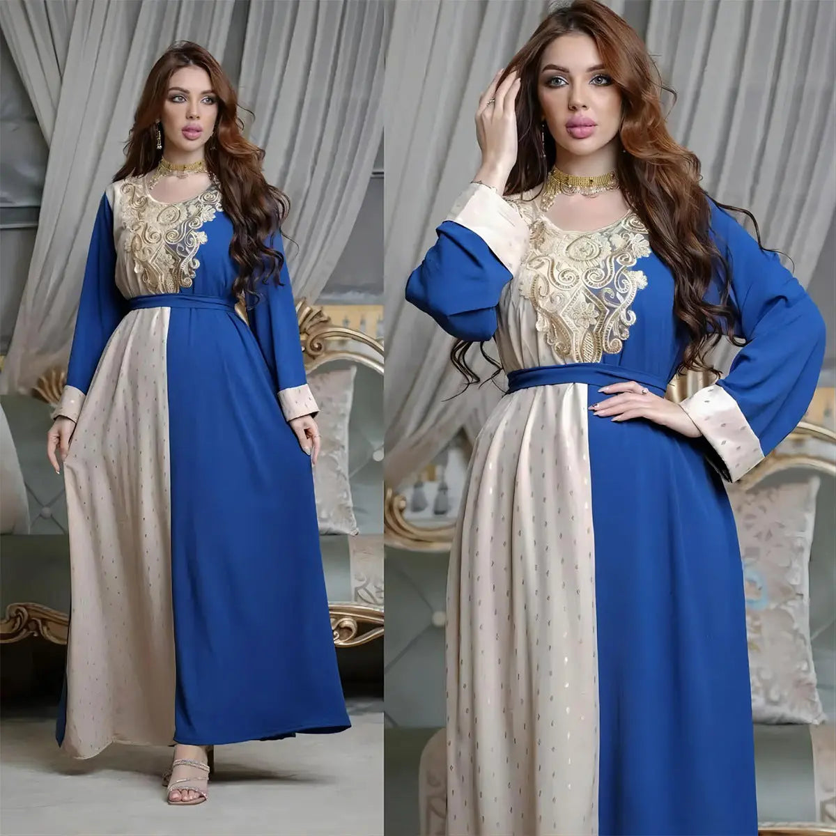Embroidery Applique Muslim Tunic Robe Dress null