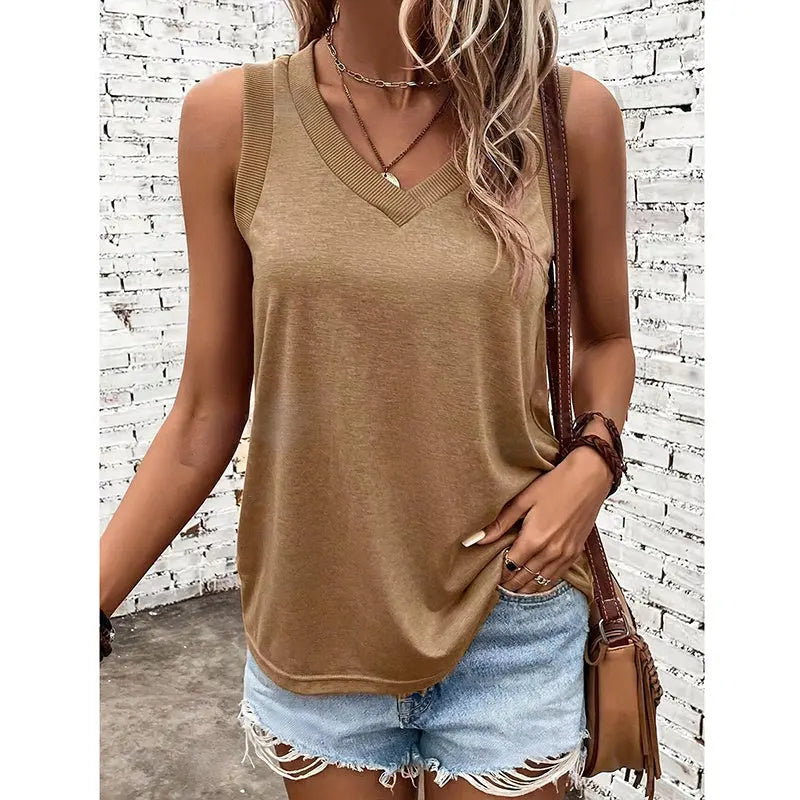 Women V Neck Tank Tops Summer Sleeveless Shirts null