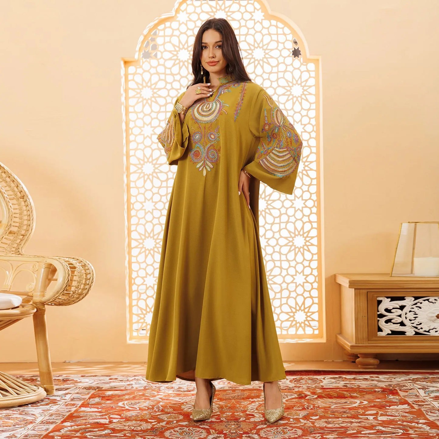 Women's Embroidered Rope Embroidered Muslim Pullover Dress null