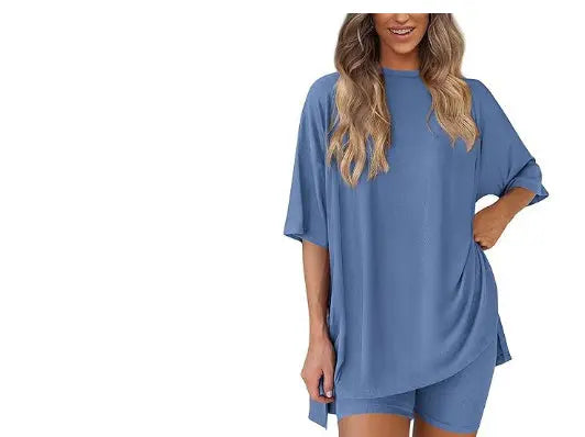 Summer Shorts Suit Fashion Loose Short-sleeved T-shirt And Slim Tight Pants Women's Clothing - Nadastore Summer Shorts Suit Fashion Loose Short-sleeved T-shirt And Slim Tight Pants Women's Clothing