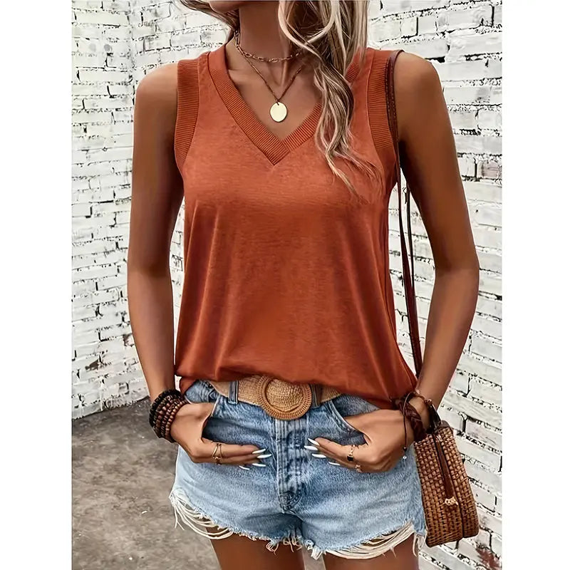 Women V Neck Tank Tops Summer Sleeveless Shirts null