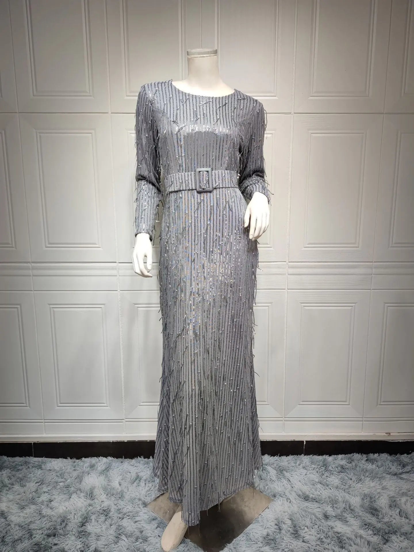 Sequin Tassels Slim-fit Dress Muslim Dress null