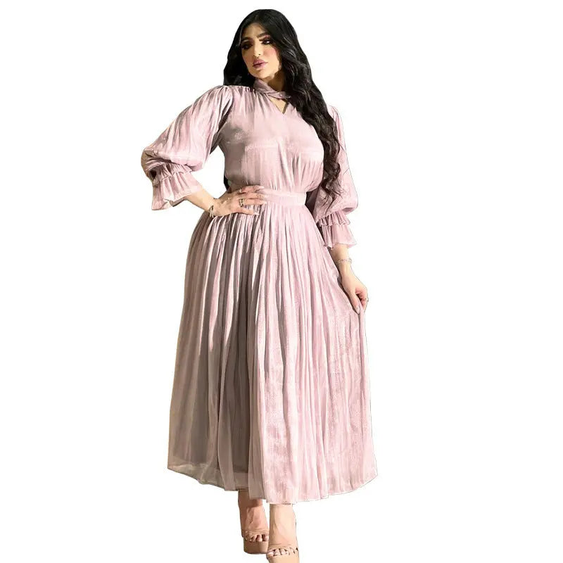 Fashionable Muslim Women's Bright Silk Satin Dress null