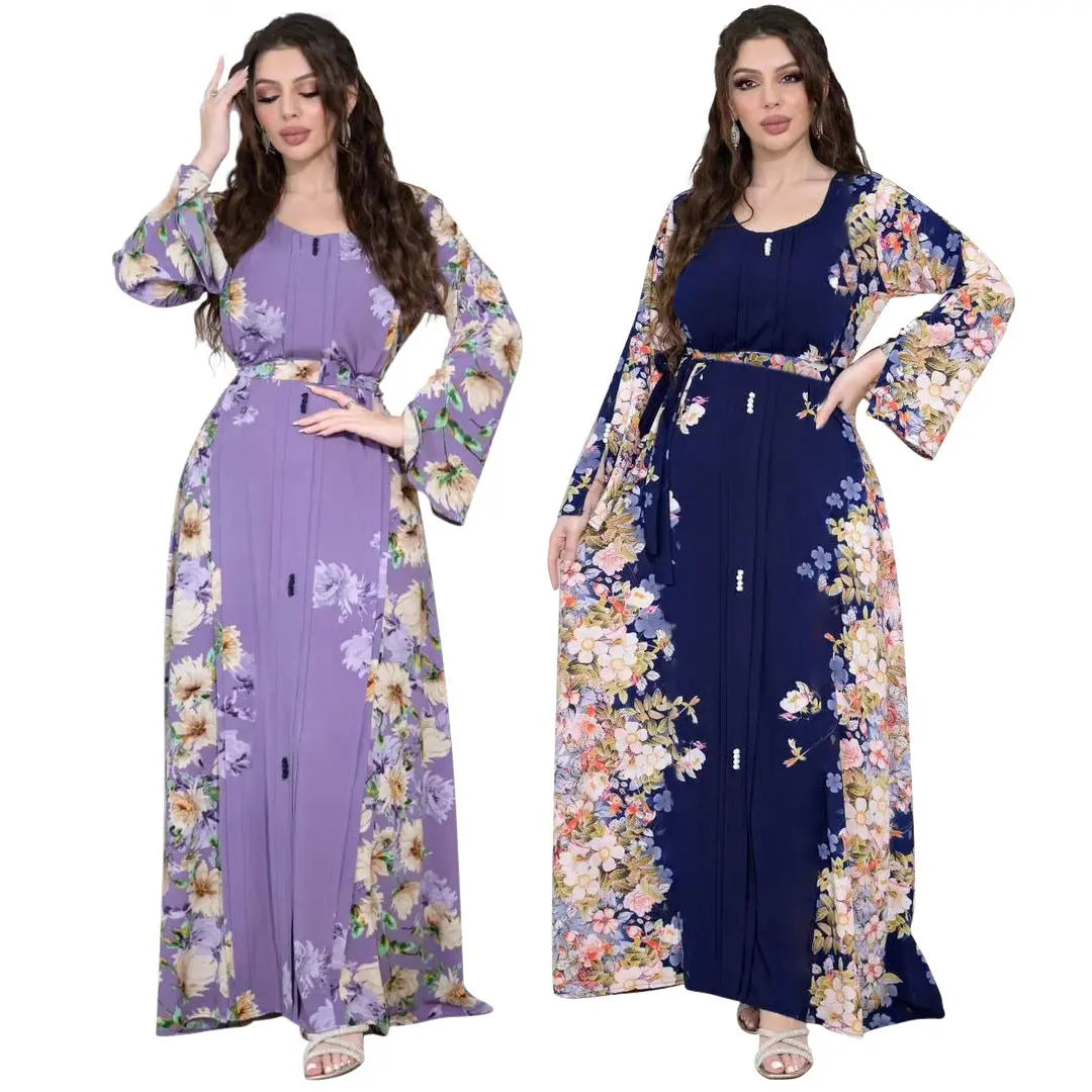 Middle East Print Dress Muslim Robe - Nadastore