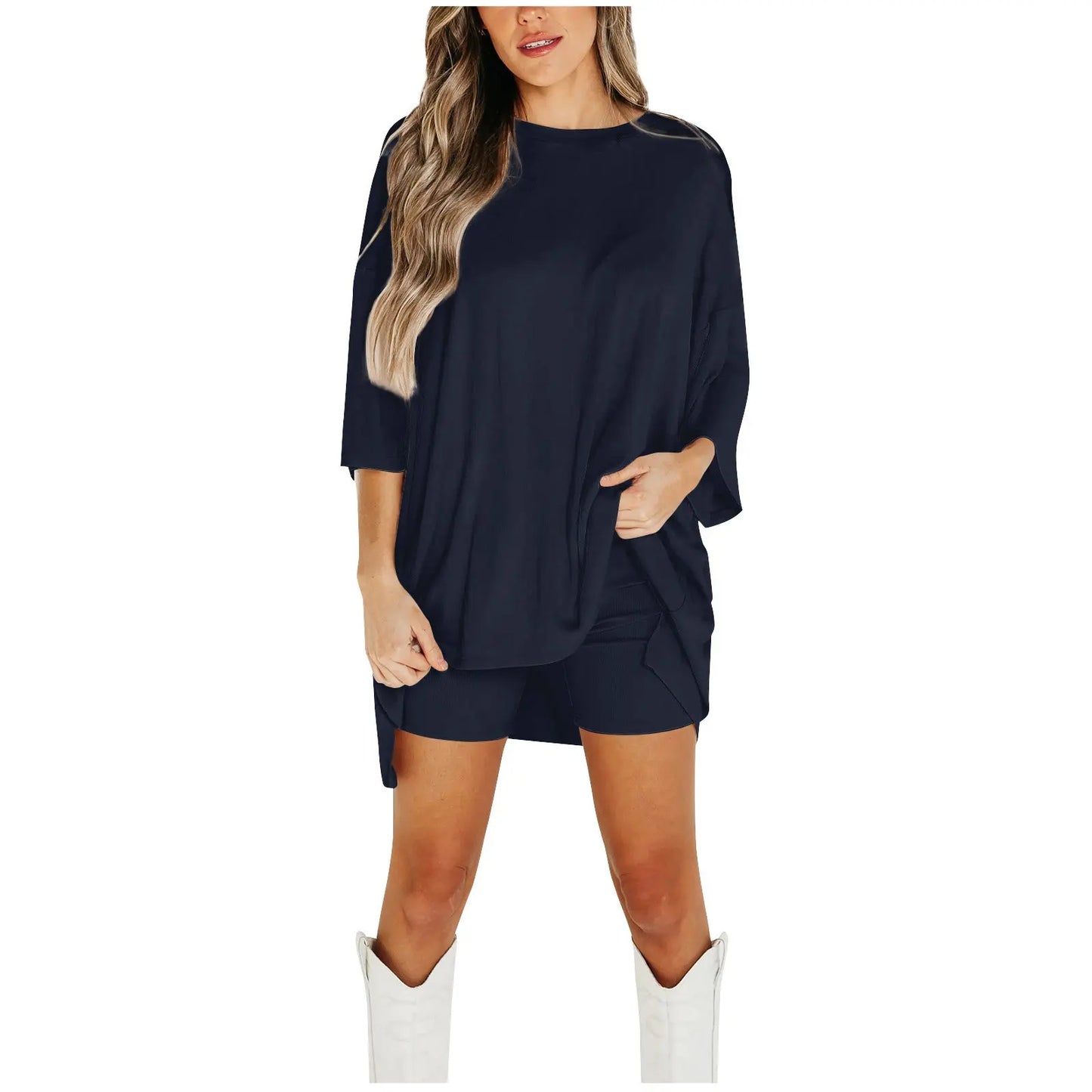 Summer Shorts Suit Fashion Loose Short-sleeved T-shirt And Slim Tight Pants Women's Clothing - Nadastore Summer Shorts Suit Fashion Loose Short-sleeved T-shirt And Slim Tight Pants Women's Clothing