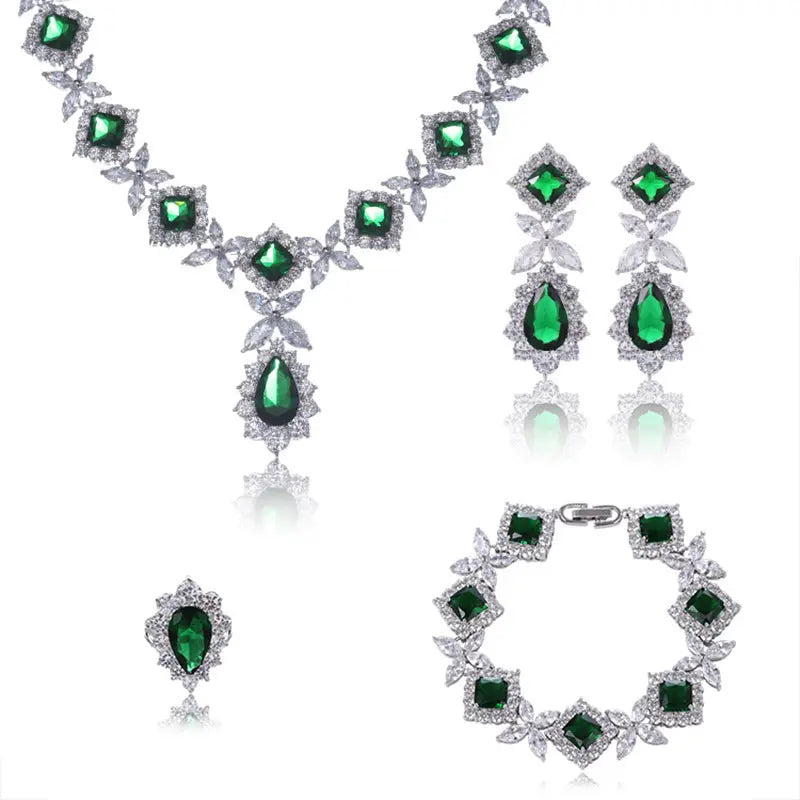 European And American Luxury Zircon Necklace Earring Bracelet Ring Suit null