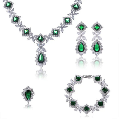European And American Luxury Zircon Necklace Earring Bracelet Ring Suit null
