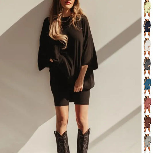 Summer Shorts Suit Fashion Loose Short-sleeved T-shirt And Slim Tight Pants Women's Clothing - Nadastore Summer Shorts Suit Fashion Loose Short-sleeved T-shirt And Slim Tight Pants Women's Clothing