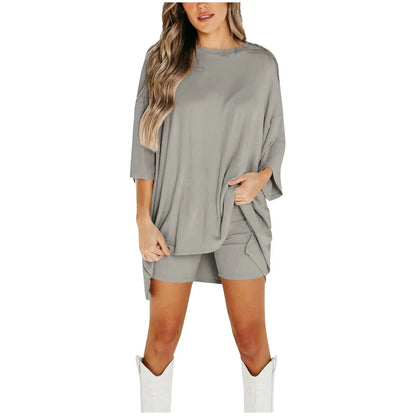 Summer Shorts Suit Fashion Loose Short-sleeved T-shirt And Slim Tight Pants Women's Clothing - Nadastore Summer Shorts Suit Fashion Loose Short-sleeved T-shirt And Slim Tight Pants Women's Clothing