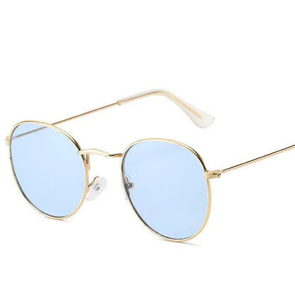 Retro Oval Small Frame Personality Sunglasses Men And Women Vacation Beach Metal Glasses - Nadastore