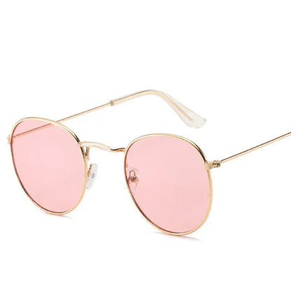 Retro Oval Small Frame Personality Sunglasses Men And Women Vacation Beach Metal Glasses - Nadastore
