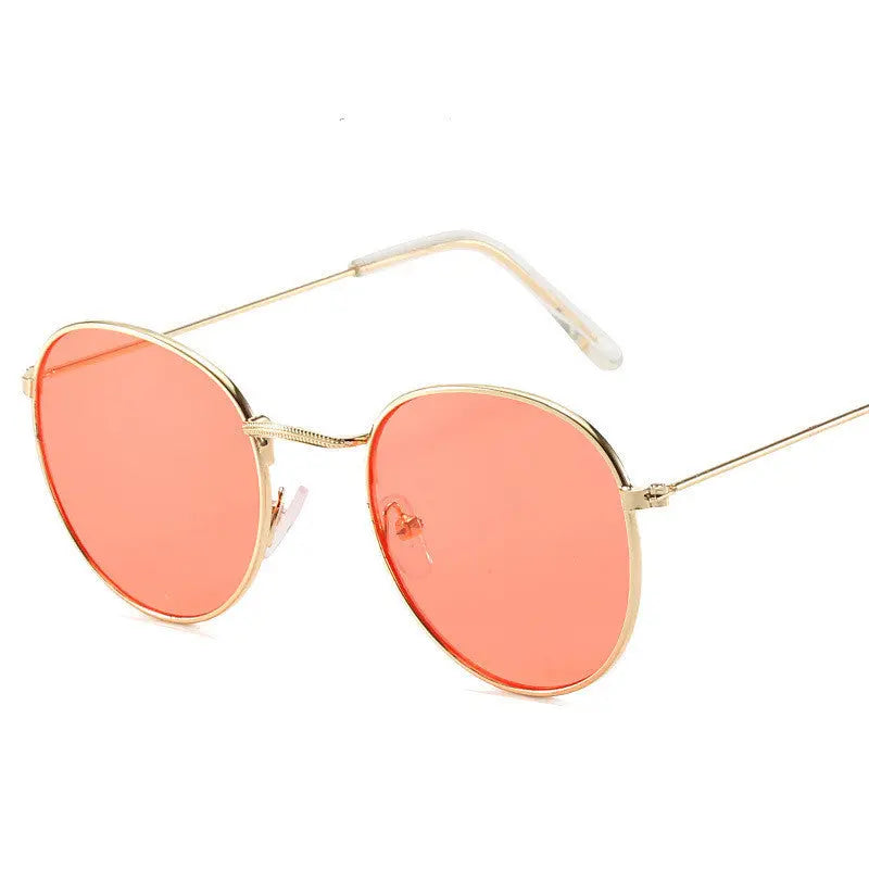 Retro Oval Small Frame Personality Sunglasses Men And Women Vacation Beach Metal Glasses - Nadastore